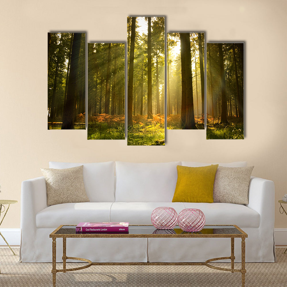 A beautiful forest at dusk multi panel canvas wall art