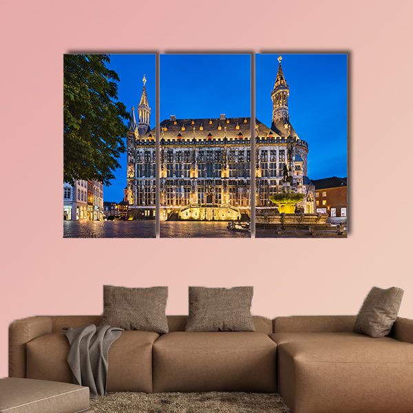 The famous old town hall of Aachen, Germany multi panel canvas wall art