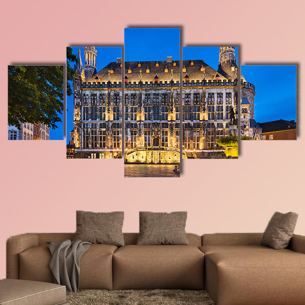 The famous old town hall of Aachen, Germany multi panel canvas wall art