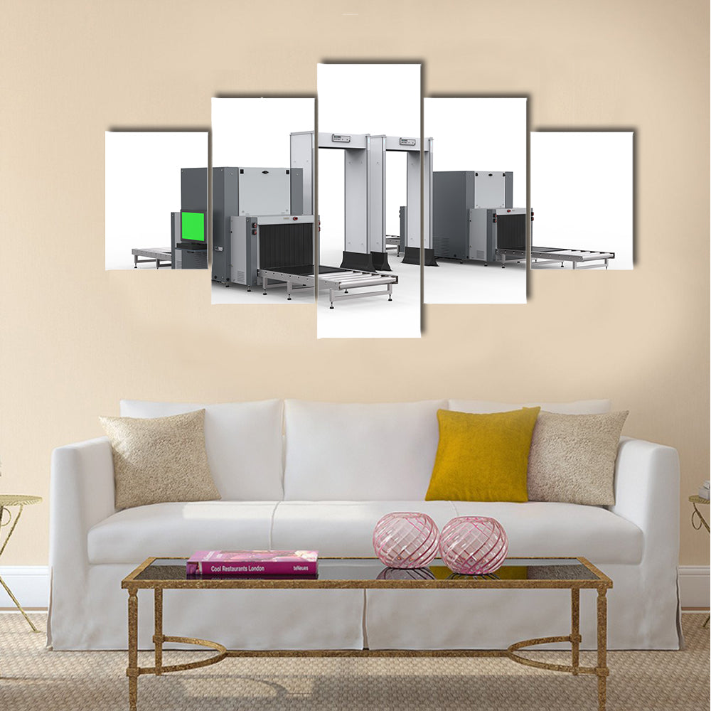 3d rendering airport security checkpoint with security gates and scanner machine Multi panel canvas wall art
