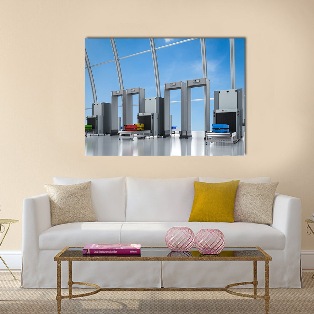 3d rendering airport security checkpoint with scanner machines are scanning luggages Multi panel canvas wall art