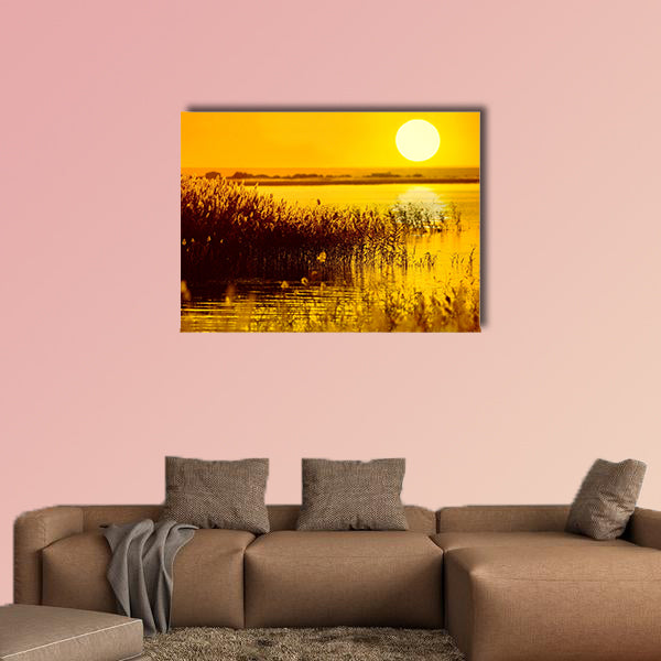 Reed stalks in the swamp against sunlight Multi panel canvas wall art
