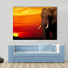 African elephant in savanna at sunset Multi panel canvas wall art