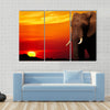 African elephant in savanna at sunset Multi panel canvas wall art