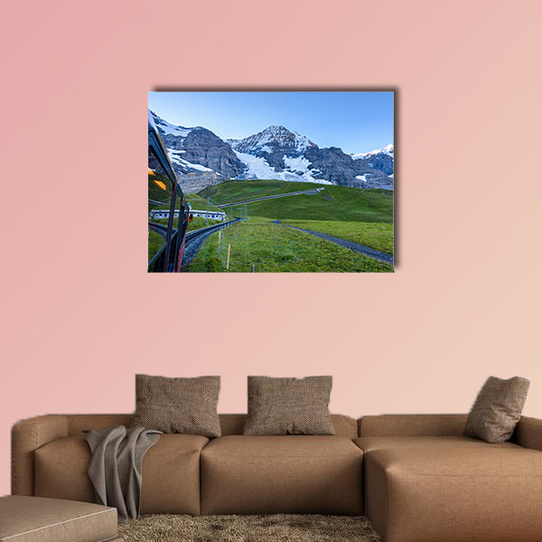Famous train between Grindelwald and the Jungfraujoch station multi panel canvas wall art