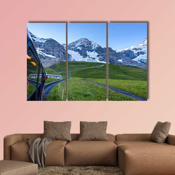 Famous train between Grindelwald and the Jungfraujoch station multi panel canvas wall art