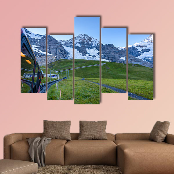 Famous train between Grindelwald and the Jungfraujoch station multi panel canvas wall art