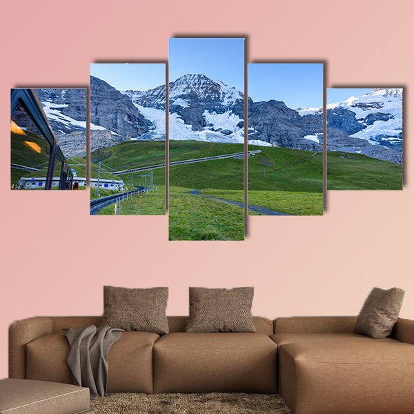 Famous train between Grindelwald and the Jungfraujoch station multi panel canvas wall art
