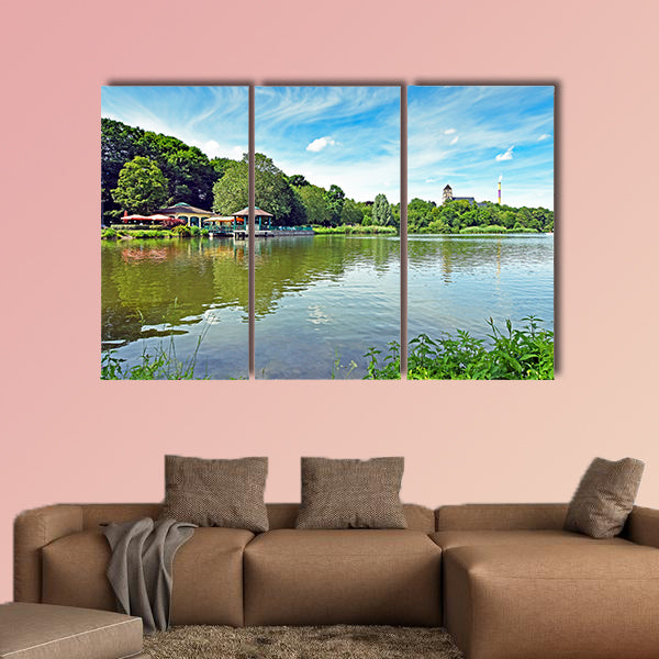Pond "Schlossteich" in Chemnitz (Germany) multi panel canvas wall art