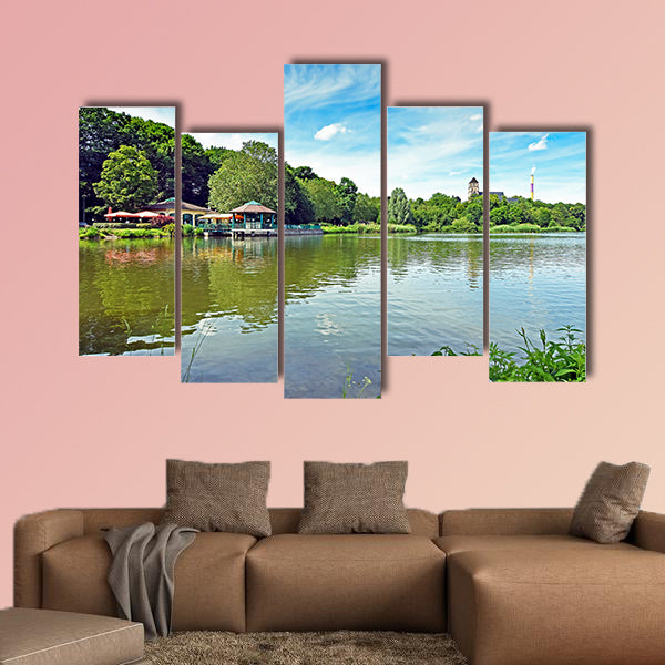 Pond "Schlossteich" in Chemnitz (Germany) multi panel canvas wall art
