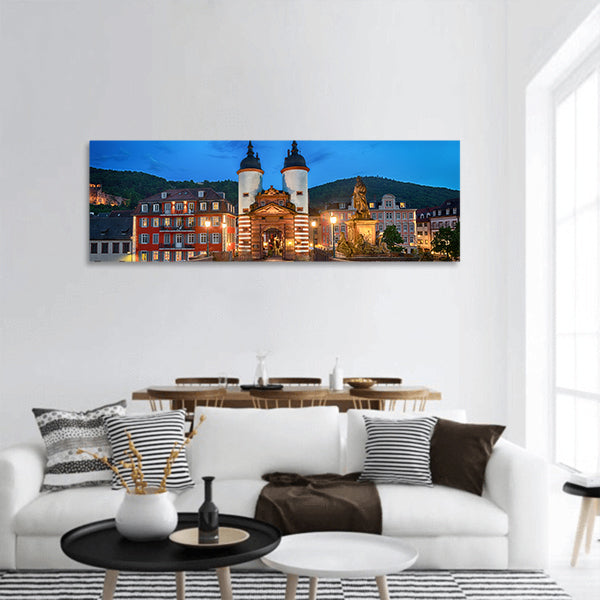 Old Bridge Gate on Karl Theodor Bridge in Heidelberg, Panoramic canvas Wall Art