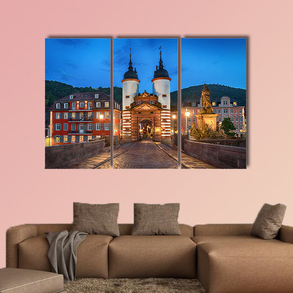 Illuminated Old Bridge Gate on Karl Theodor Bridge, Germany wall art