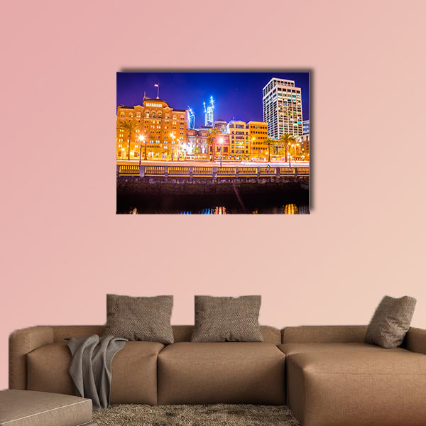 San Francisco downtown city skyline at night multi panel canvas wall art