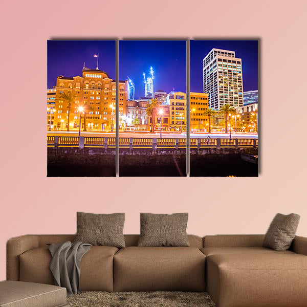 San Francisco downtown city skyline at night multi panel canvas wall art