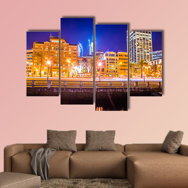 San Francisco downtown city skyline at night multi panel canvas wall art