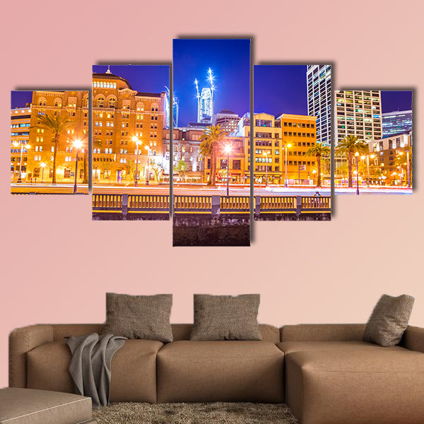 San Francisco downtown city skyline at night multi panel canvas wall art