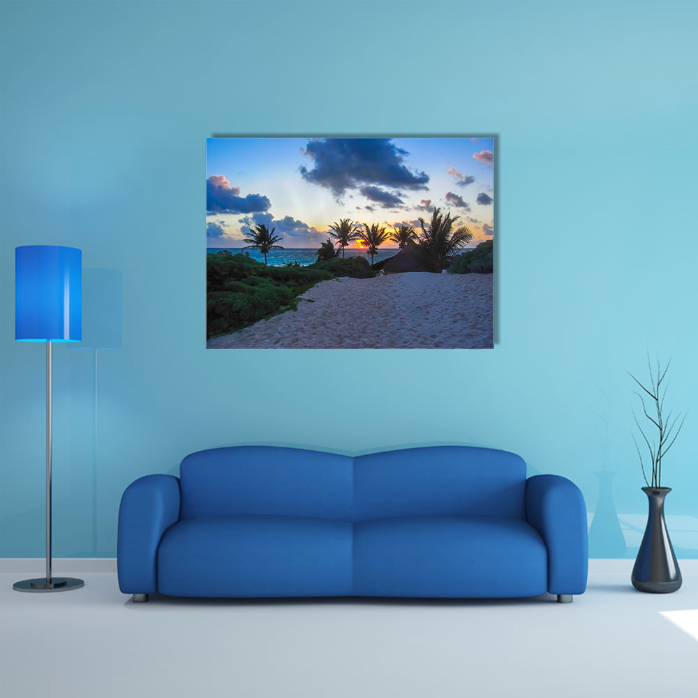 Mayan ruins of Tulum at tropical coast. God of Winds Temple Multi Panel canvas wall art