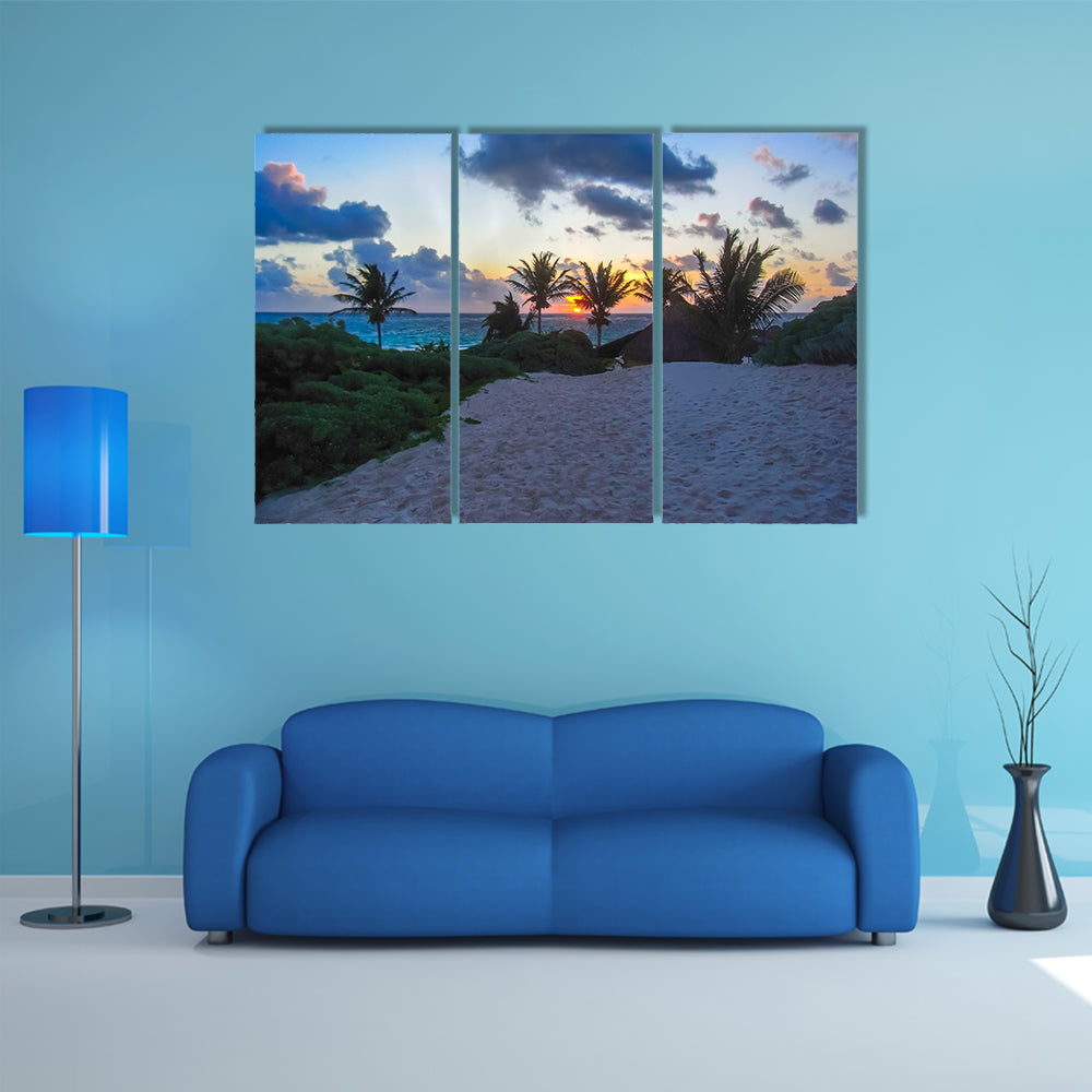 Mayan ruins of Tulum at tropical coast. God of Winds Temple Multi Panel canvas wall art