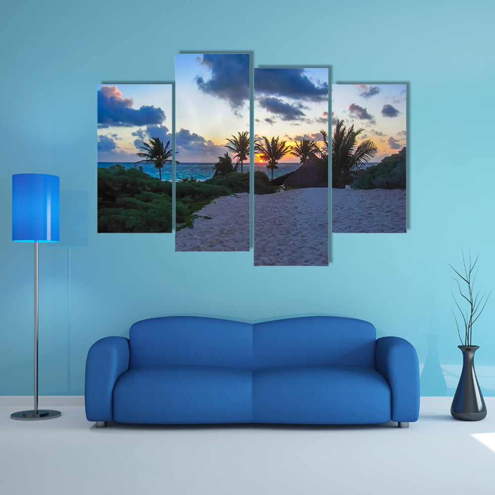 Mayan ruins of Tulum at tropical coast. God of Winds Temple Multi Panel canvas wall art