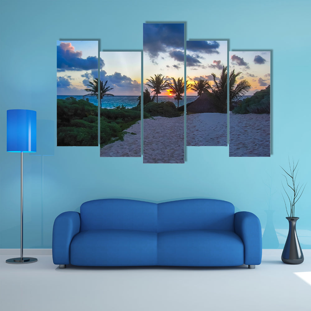 Mayan ruins of Tulum at tropical coast. God of Winds Temple Multi Panel canvas wall art
