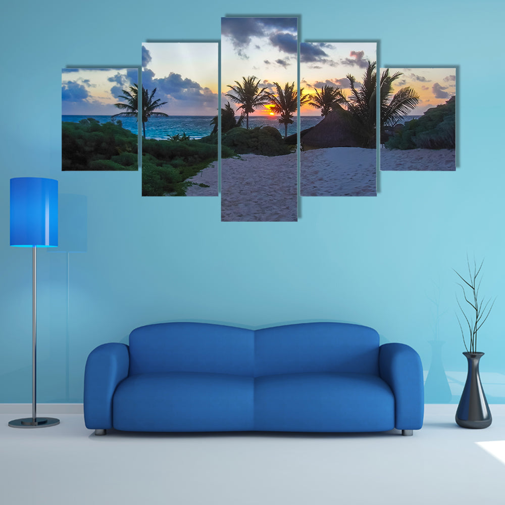 Mayan ruins of Tulum at tropical coast. God of Winds Temple Multi Panel canvas wall art