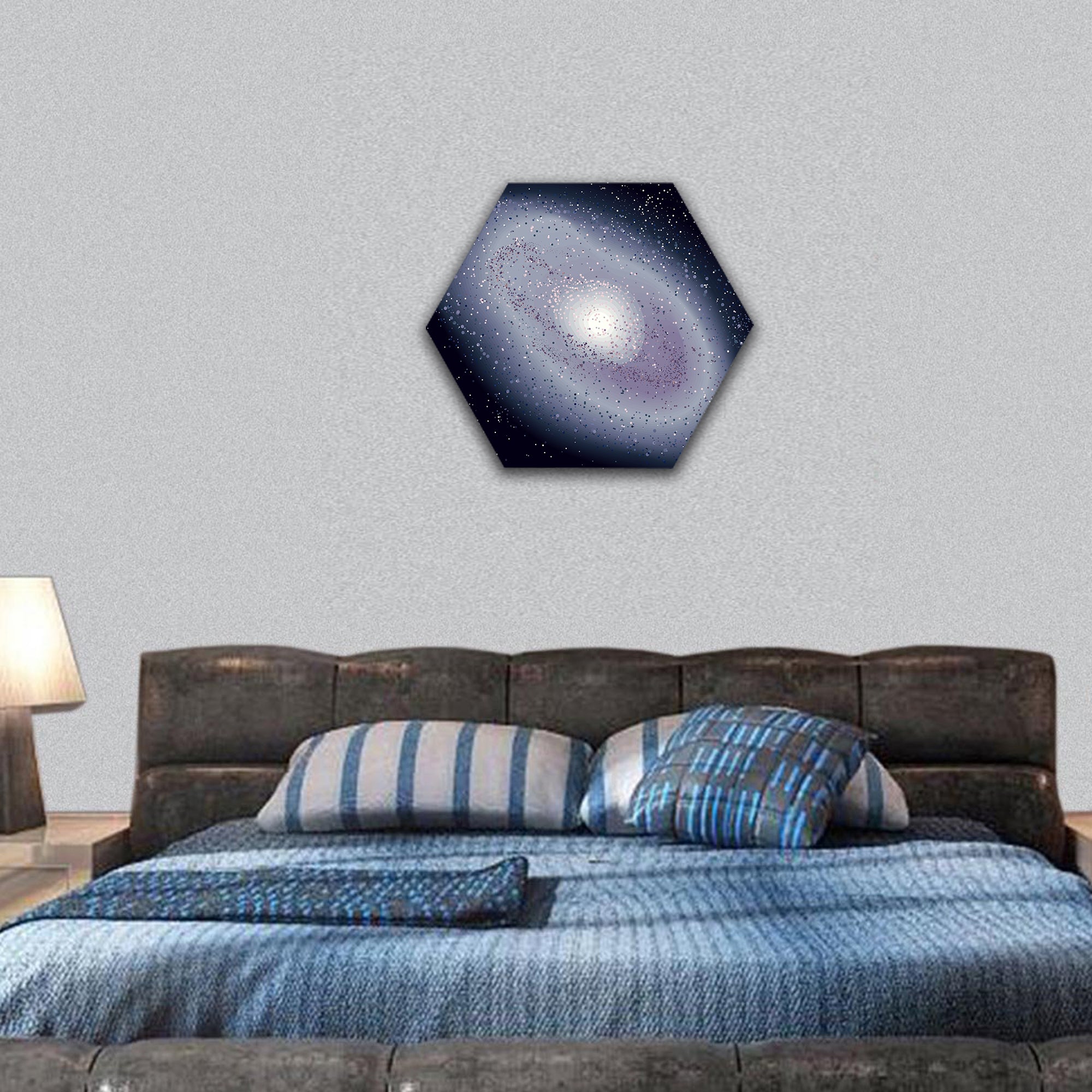 Realistic universe vector illustration. Cosmos dark hexagonal canvas wall art