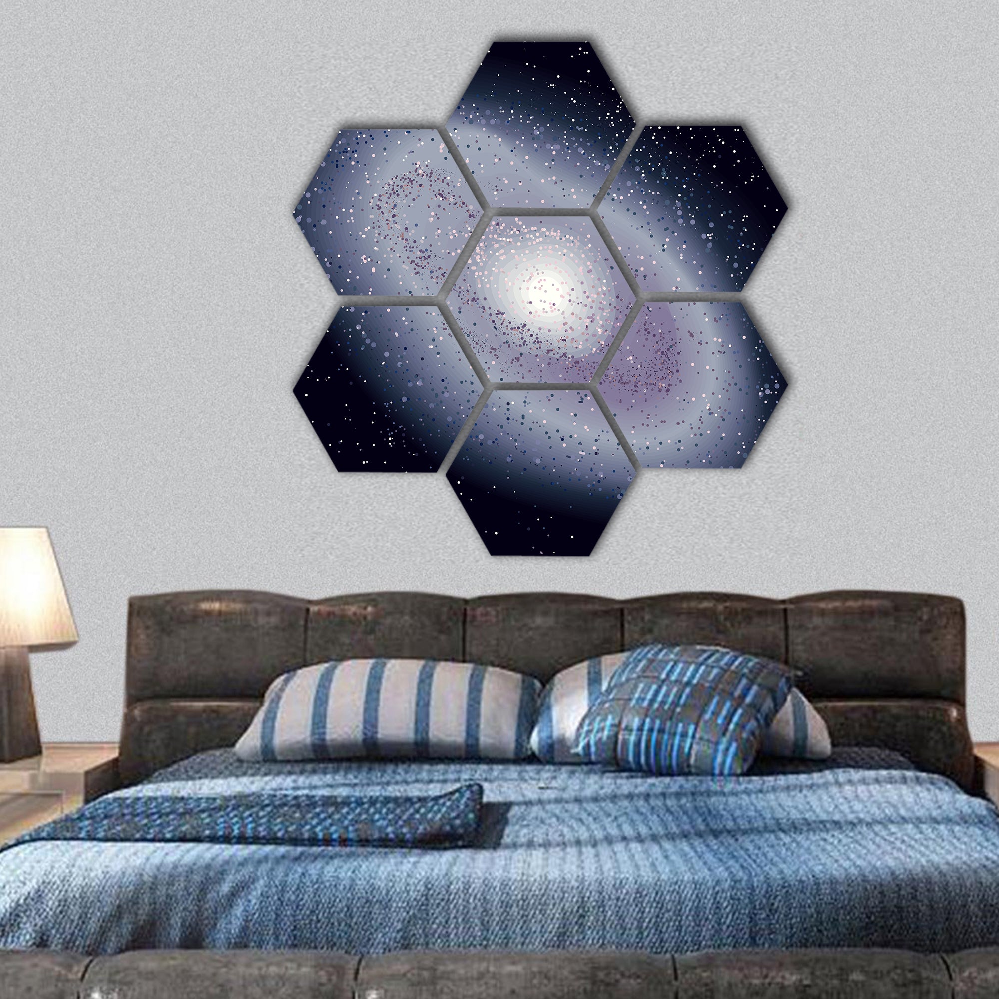Realistic universe vector illustration. Cosmos dark hexagonal canvas wall art