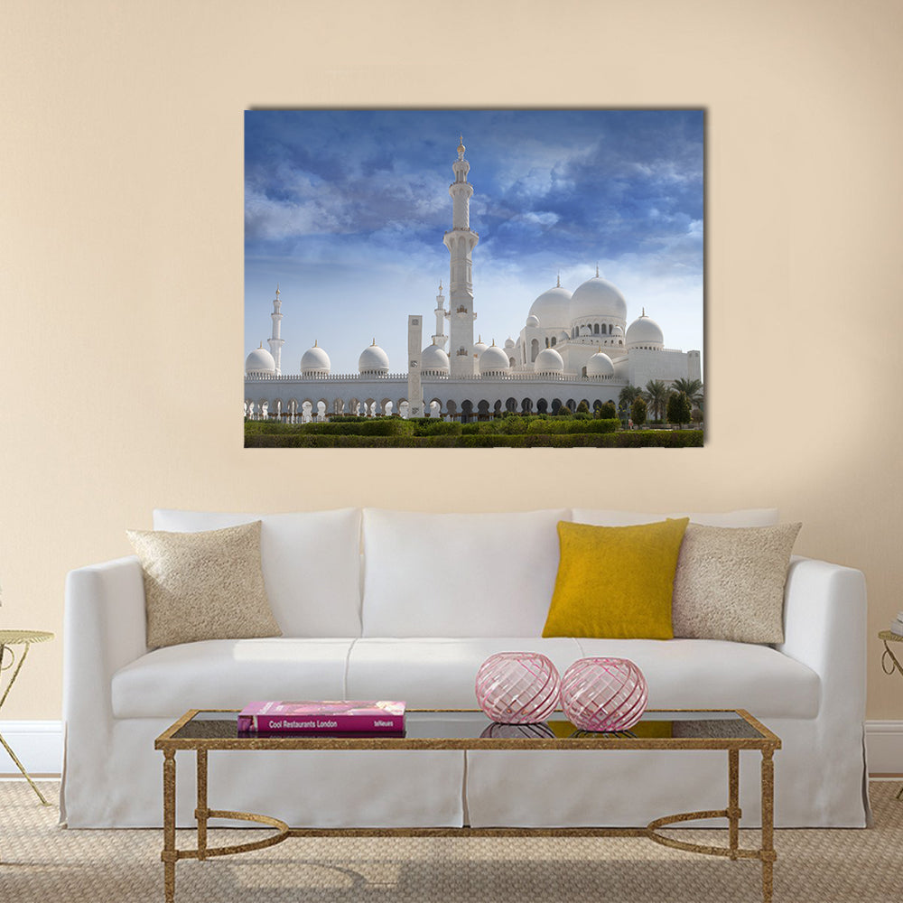 Front view of sheikh zayed mosque in Abu Dhabi. multi panel canvas wall art