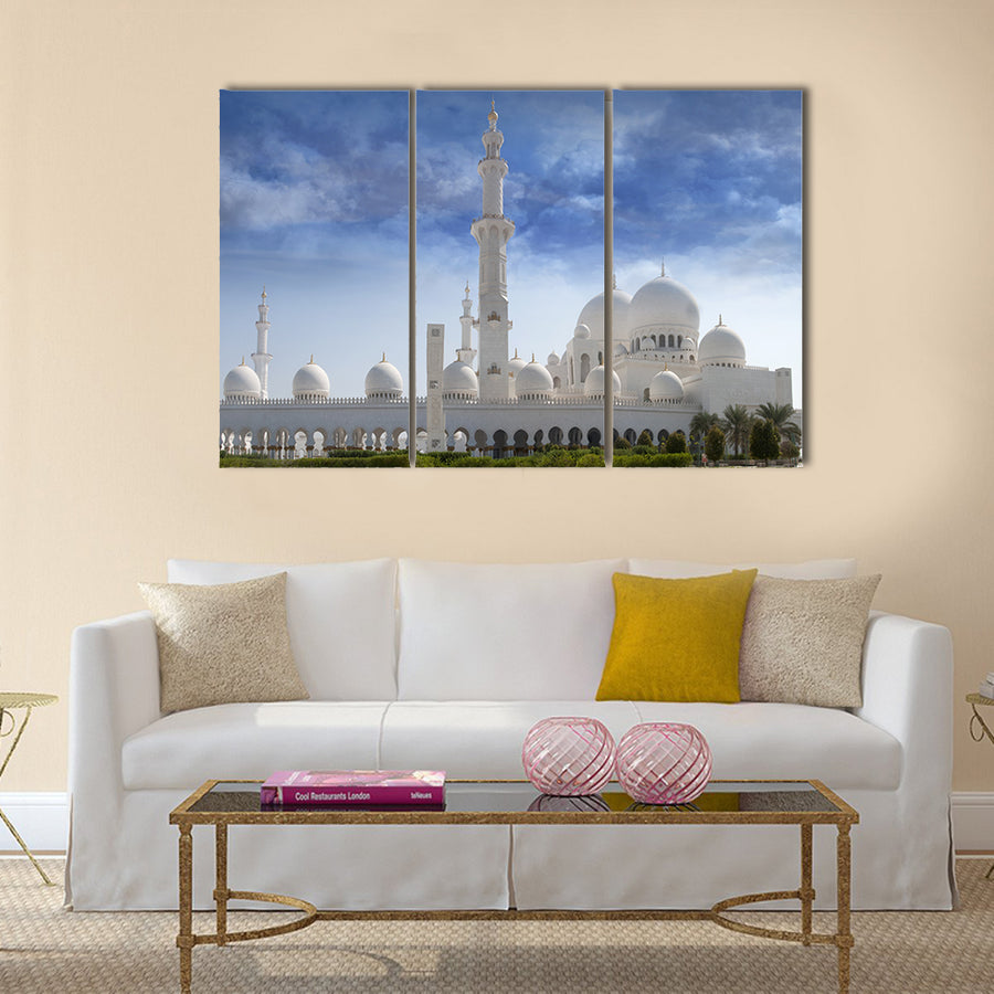 Front view of sheikh zayed mosque in Abu Dhabi. multi panel canvas wall art