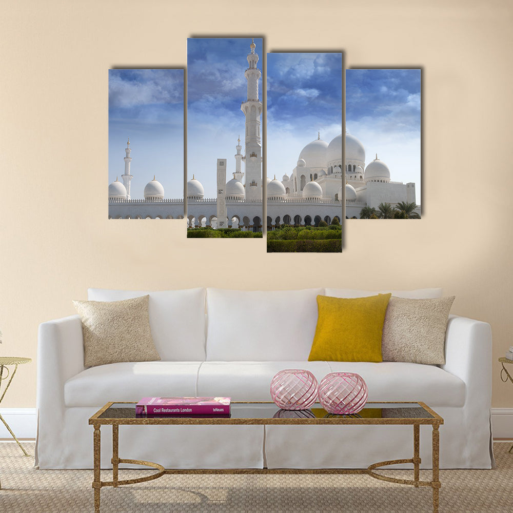 Front view of sheikh zayed mosque in Abu Dhabi. multi panel canvas wall art