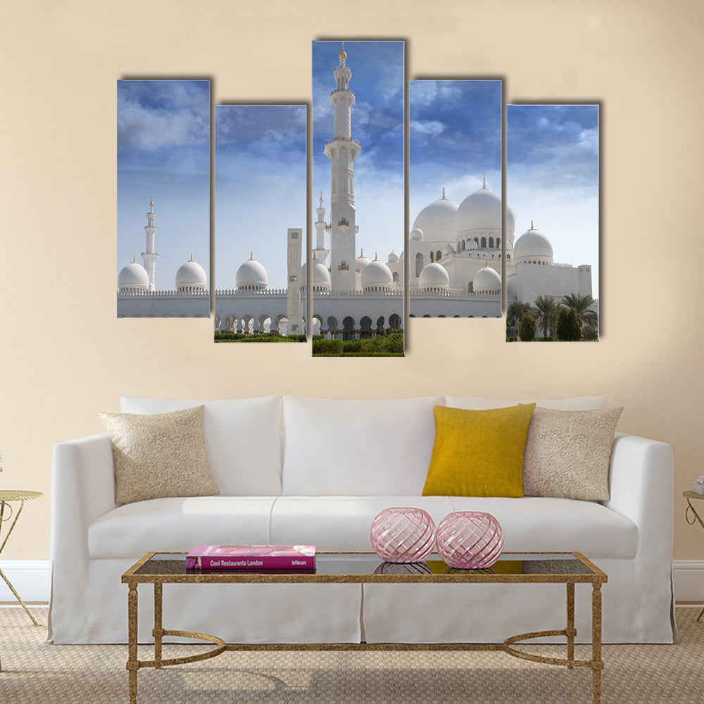Front view of sheikh zayed mosque in Abu Dhabi. multi panel canvas wall art