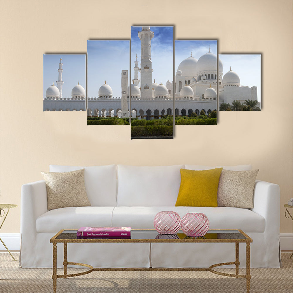 Front view of sheikh zayed mosque in Abu Dhabi. multi panel canvas wall art