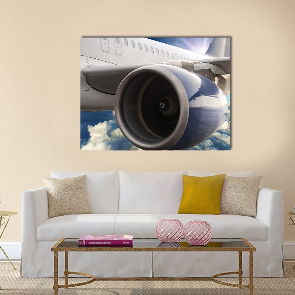 Turbine motor of an airplane multi panel canvas wall art