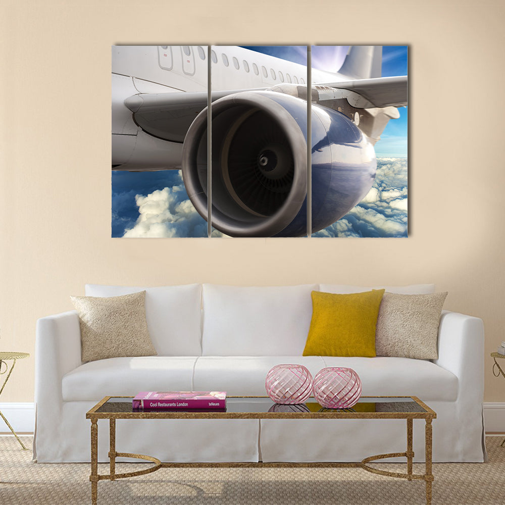 Turbine motor of an airplane multi panel canvas wall art