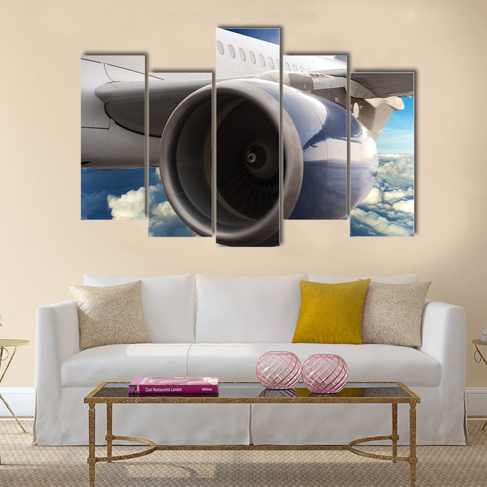 Turbine motor of an airplane multi panel canvas wall art