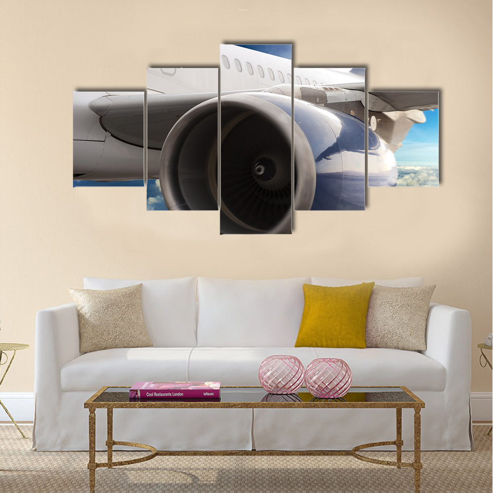 Turbine motor of an airplane multi panel canvas wall art
