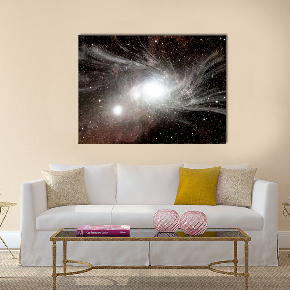 Stars of a planet and galaxy in a free space Multi Panel Canvas Wall Art