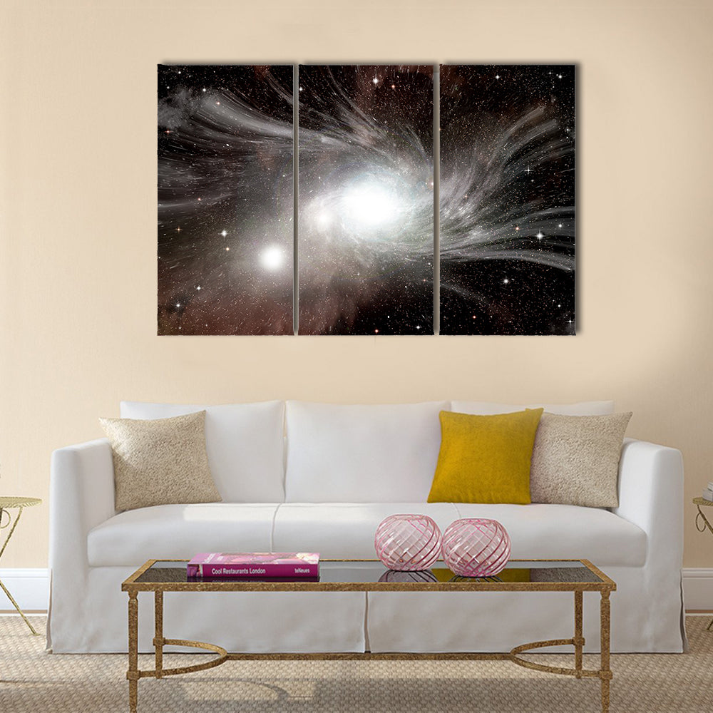 Stars of a planet and galaxy in a free space Multi Panel Canvas Wall Art