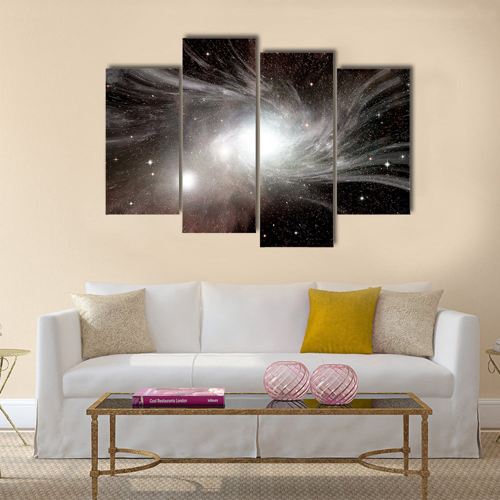 Stars of a planet and galaxy in a free space Multi Panel Canvas Wall Art