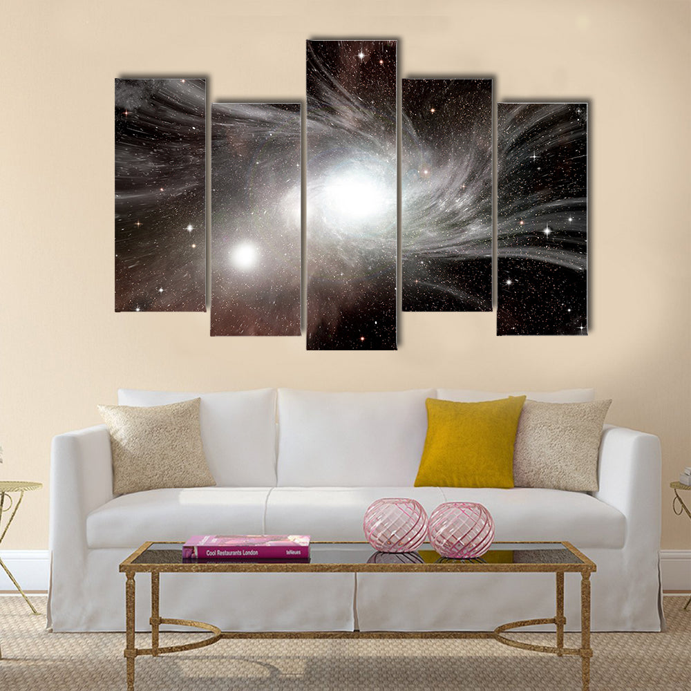 Stars of a planet and galaxy in a free space Multi Panel Canvas Wall Art
