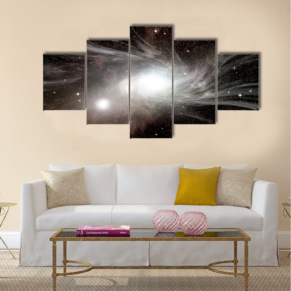 Stars of a planet and galaxy in a free space Multi Panel Canvas Wall Art