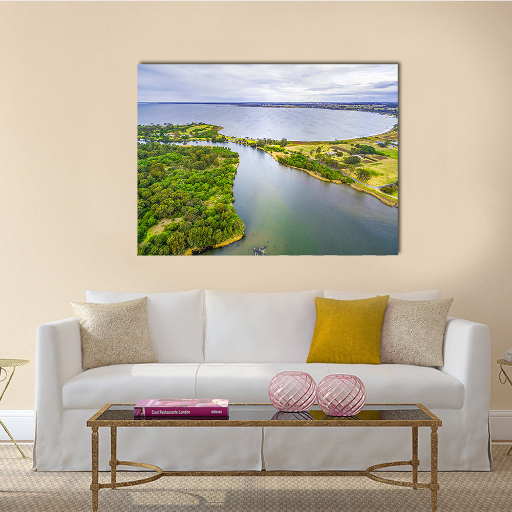 Aerial view of Jones Bay at Gippsland Lakes Reserve multi panel canvas wall art