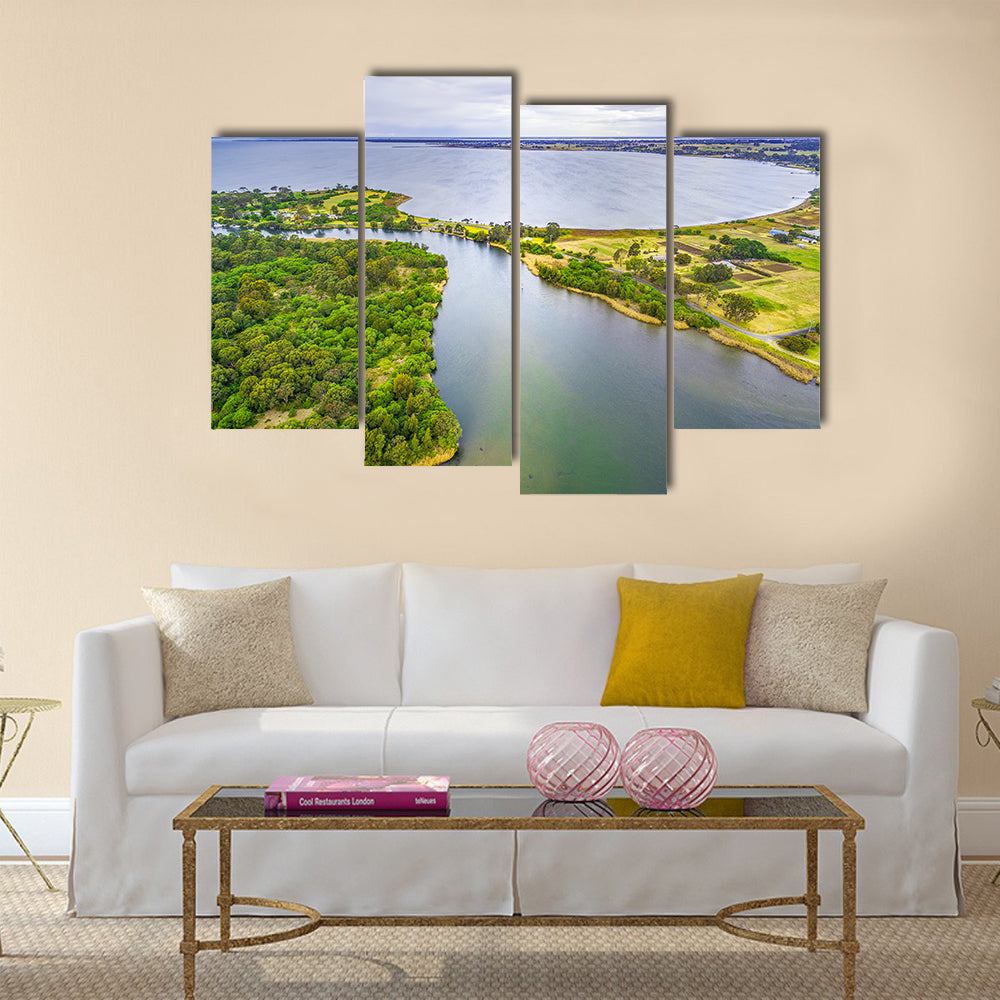 Aerial view of Jones Bay at Gippsland Lakes Reserve multi panel canvas wall art