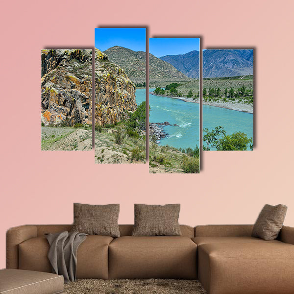 Bend of the turquoise Katun River in a mountain valley beautiful canvas wall art