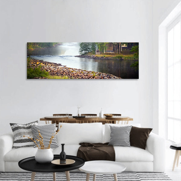 Fog over a river in the early morning Panoramic Canvas Wall Art