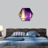 Colorful music fountains in the late evening hexagonal canvas wall art