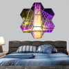 Colorful music fountains in the late evening hexagonal canvas wall art