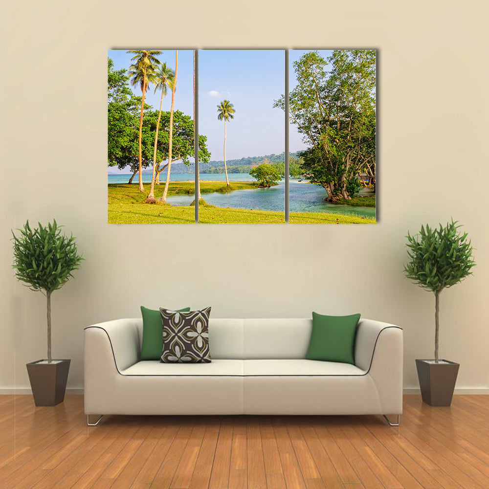 Fresh water flows from the blue hole into the Velit Bay Espiritu Santo Vanuatu Multi panel canvas wall art