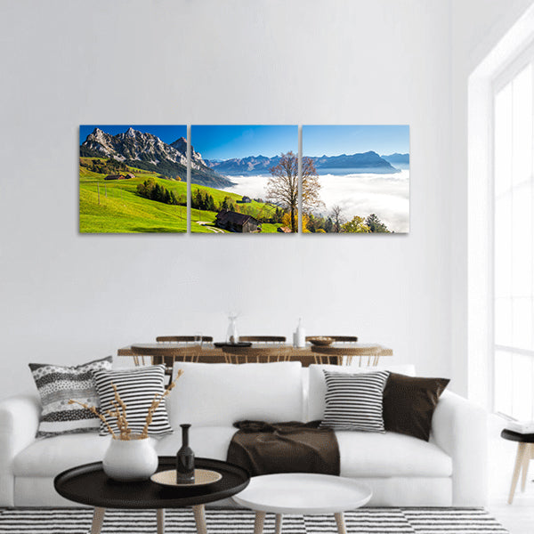 Lake Lucerne, Rigi mountain and Brunnen city from Sattel, Panoramic canvas Wall Art