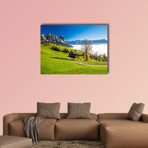 Fog surrounding Grosser, Kleiner Mythen, Lake Lucerne multi panel canvas wall art